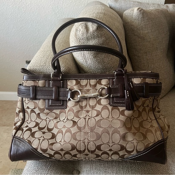 Coach Signature Hampton Canvas Jacquard Satchel Shoulder Bag Handbag Tote $500 - Picture 16 of 16